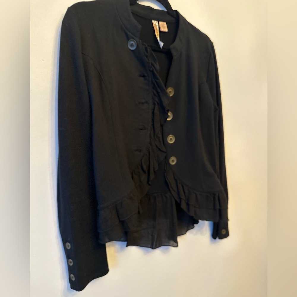 Military/Gothic Eyeshadow Black Ruffled High-Low Hem Jacket - Size M - Picture 2 of 6